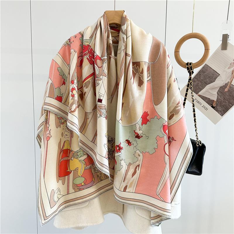 Double Sided Wool Blanket Scarf Shawl 2024 NEW Prints Womens Luxury Pashmina Scarf Shawl Coat Poncho Cape 135x135CM