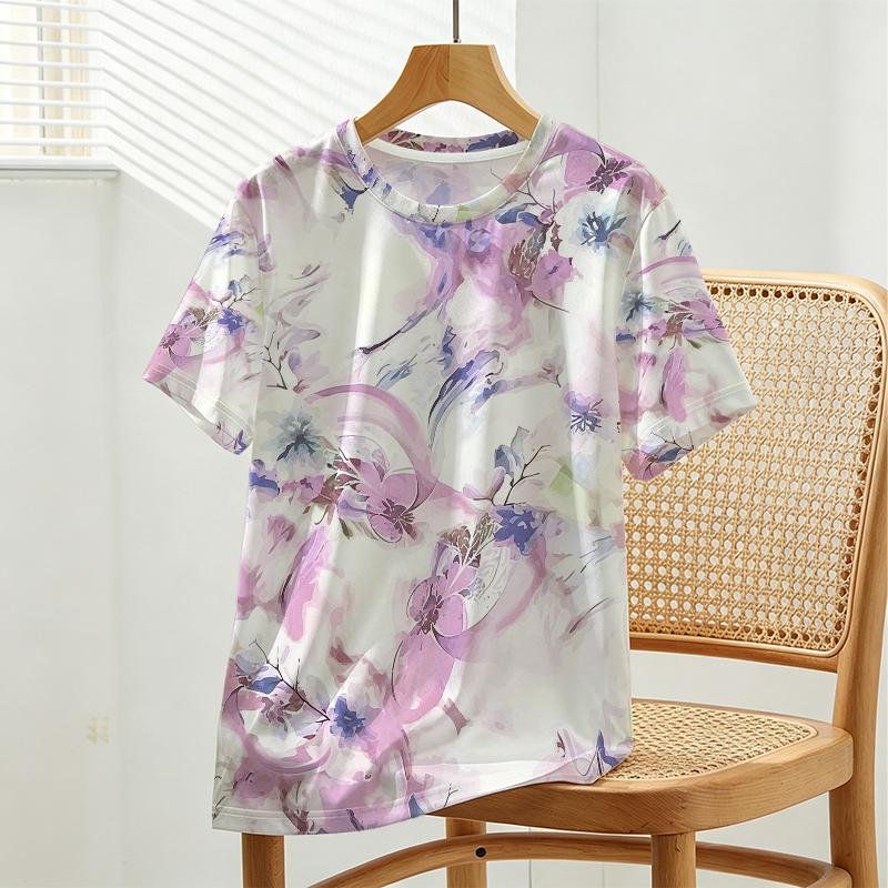Plus Size Women's Floral T-Shirt Casual Loose Fit,Simple Crew Neck,Soft Breathable Skin-Friendly,Versatile for Daily,Lounge & WFH