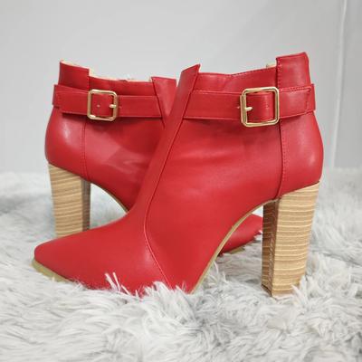 Женские ботильоны Зимняя Осенняя Мода Острый Носок 11см Толстый Высокий Каблук Женская Обувь На Каблуке Сексуальный Ночной Клуб Красные Короткие Ботинки