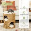 Scratching Barrel, 50 cm, 2 Caves, Cushion, Scratching Post with Cat Bed, Cat Tower made of Water Hyacinth, Light Brown