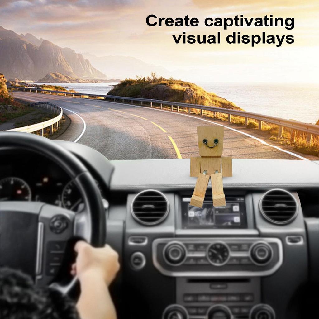 Shaking Legs Wooden Man Movable Joint Figure Desktop Decor Toy Handmade Figurine Cute Home Decoration Car Dashboard Ornament
