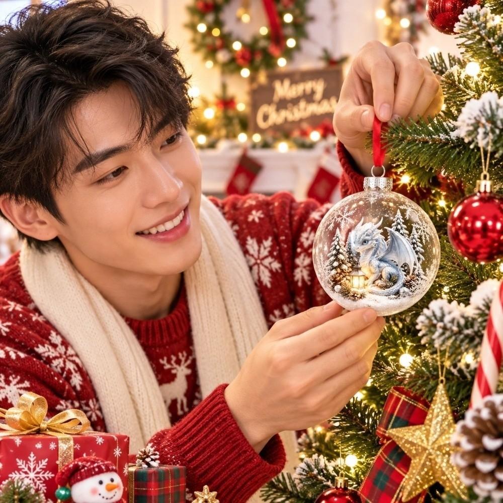 Transparent 3D Acrylic Pendant 2D Flat Pattern Clear Sphere Bauble Holiday Tree Decor Kids Gifts