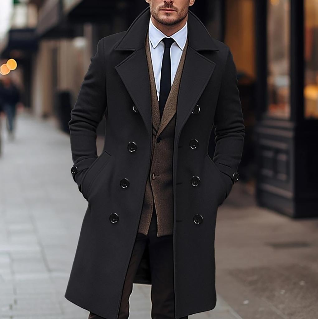 Autumn and Winter Men's Woolen Coat Casual and Fashionable Double Breasted Long Men's Woolen Coat