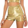 Womens Metallic Shiny High Waist Shorts Thighs Cutout Metal Buckles Hot Pants Booty Dancewear