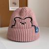 Simple Skullies Stripe Embroidered Bear Winter Women Beanies Knitted Hat Wool Hat Korean Style Caps