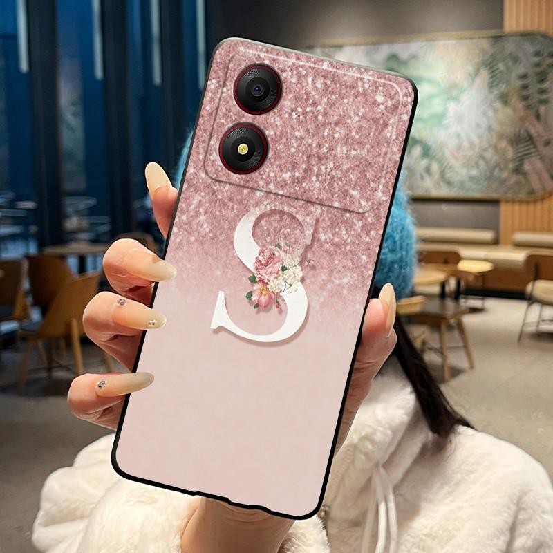 New Design Letter Flower Pattern Soft Silicone Black Phone Case For ZTE Blade A34 4G Anti-scratch Shell ZTE Blade A34 4G Casing