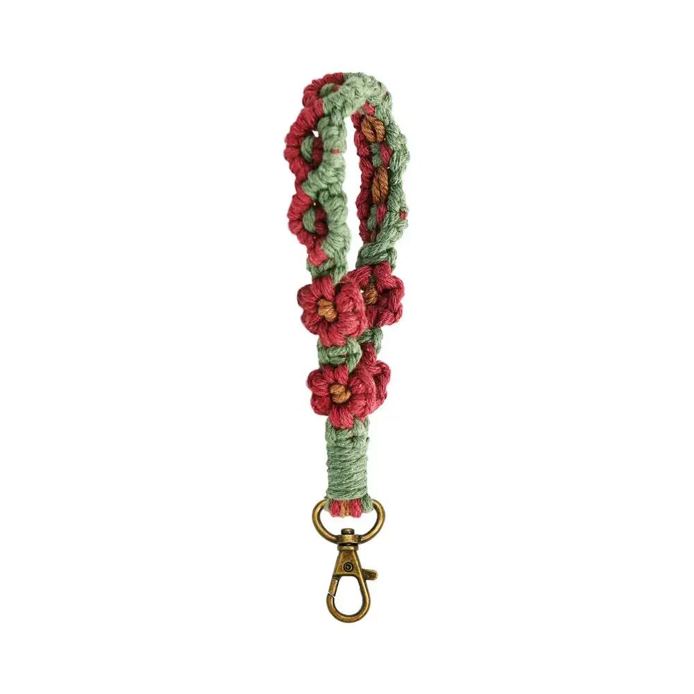 1pc Daisy Flower Key Chain Ins Explosive Style High-End Diy Hand-Woven Wrist Key Ring Bohemian Style Car Keychain Bag Pendant