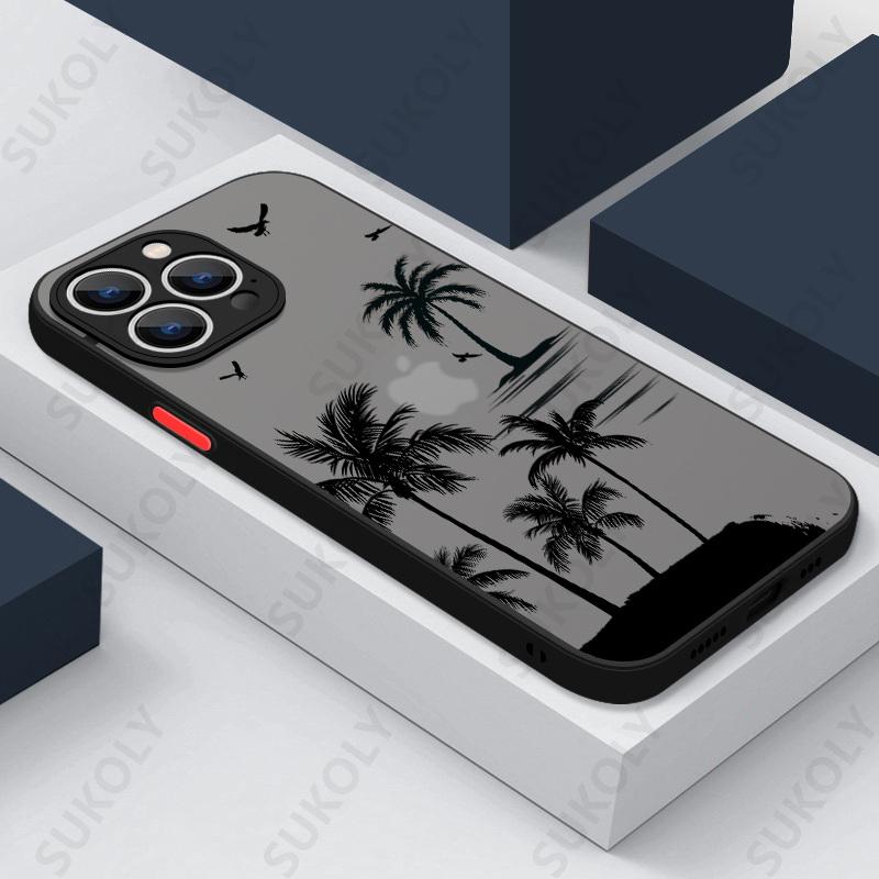 Чехол Кокосовая пальма для iPhone 17 15 14 Pro Max Coque iPhone 11 12 13 16 Pro Max Air Роскошный Гибридный TPU+PC Жесткая Задняя Крышка Fundas