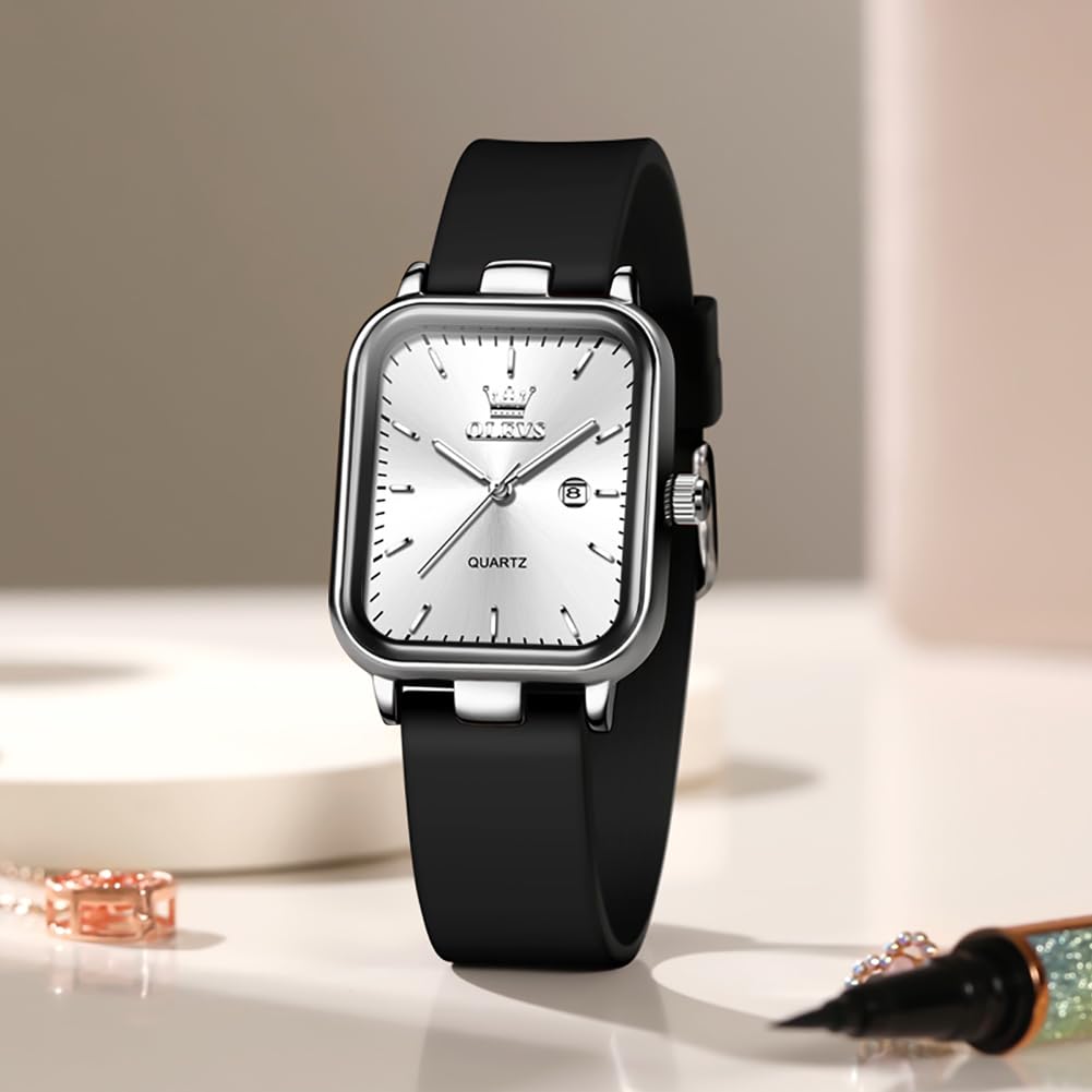 OLEVS Easy to Silicone Quartz Date Gift for White Women's Watch, Read, Waterproof, Band, Watch, Display, Popular, Stylish, Women,