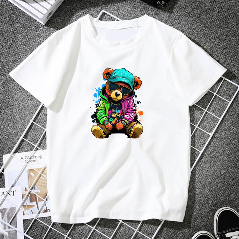 2023 Creative Teddy Robot Print Tshirt Cool Robotic Graphic Streetwear Women Men Casual Oversized Tee Hip Hop Grunge Tee Custom