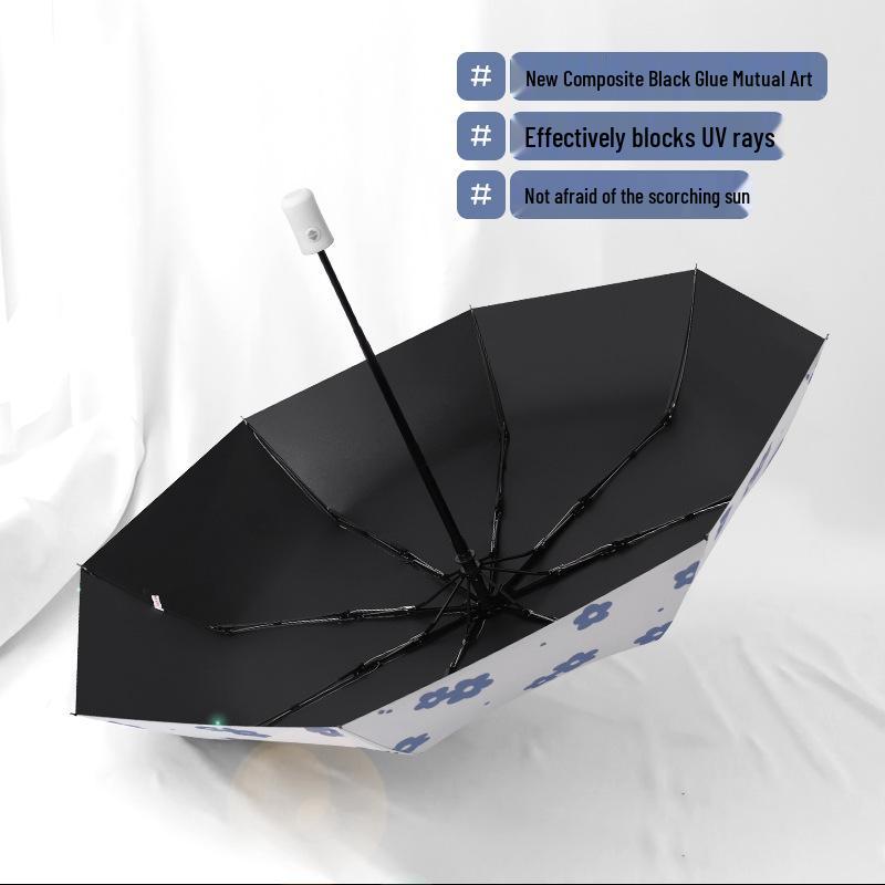 Automatic Floral Oil Painting Umbrella - Portable, Sturdy, Black Glue Sunscreen Parasol