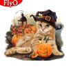 5D DIY Diamond Painting Cat Full Square Round Diamond Embroidery Cartoon Mosaic Pumpkin Halloween Decoration