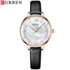 CURREN 9080 Женские ультратонкие водонепроницаемые часы с перламутровым циферблатом и кожаным ремешком
