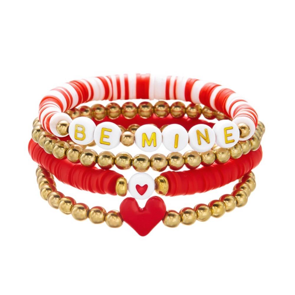 Богемные браслеты на День святого Валентина, браслеты-бенглы с бусинами-буквами, милый набор браслетов с сердечками любви для женщин