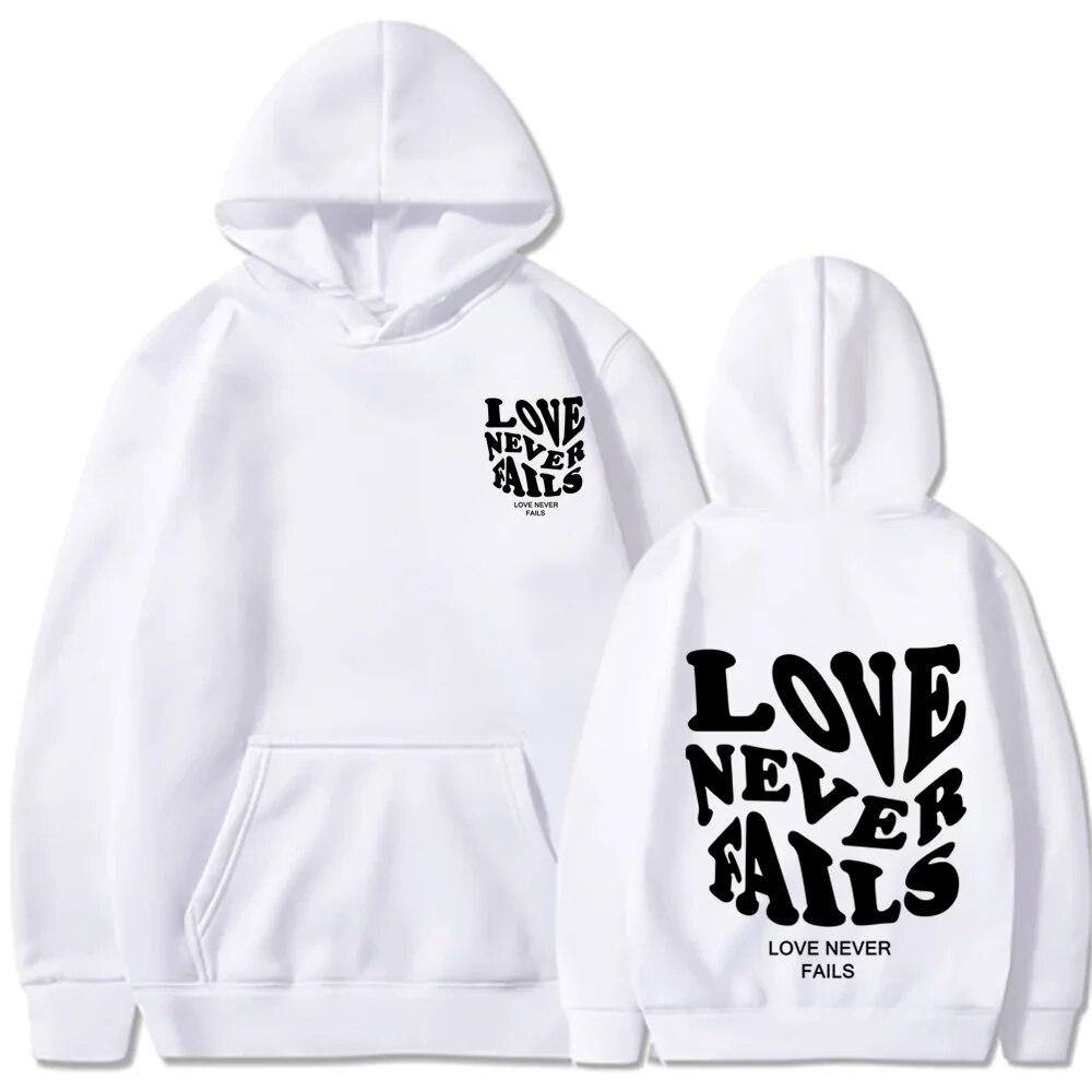Love Never Fails Print Letter Hoodies Unisex/Women Sweatshirt Black Autumn Vintage Oversized Harajuku Loose Tops Casual Pullovers