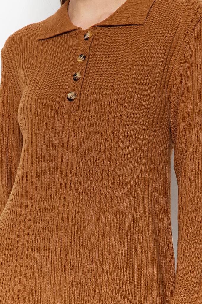 Женское модное новое платье-хиджаб верблюжьего цвета с воротником-поло, удобное трикотажное платье в рубчик