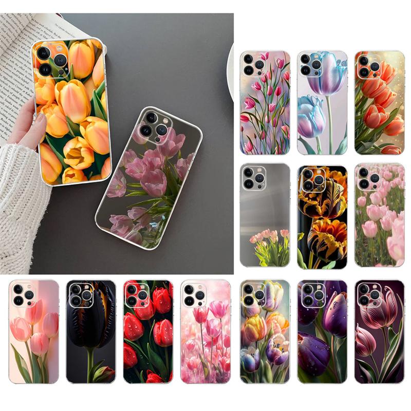 Чехол для телефона с тюльпанами для iphone 17 Pro Max Air 16 15 14 13 Pro Max 15 16 Pro 15Plus