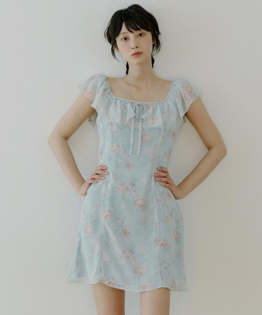 Riorg Woi Flower Pattern Frill Ops Mint Blue