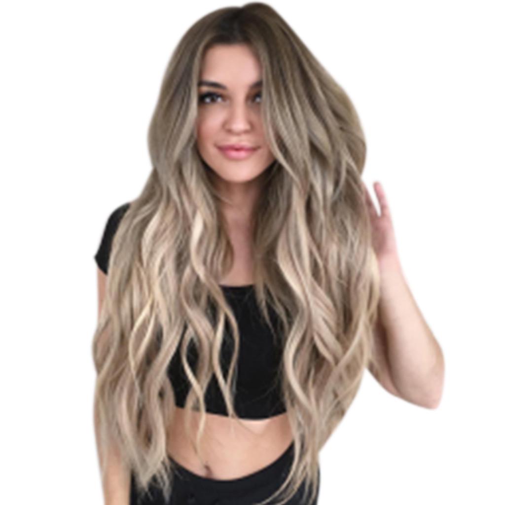 Women Mix Colors Gradient Long Curly Synthetic Wig Full Wig Wavy Wig