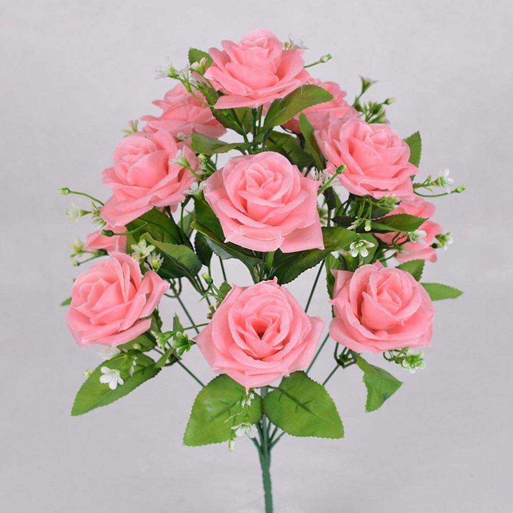 12 Heads Real Happy Silk Flower Mini Rolled Edge Fake Rose Flowers Bouquet Plastic Photography Photo Gift