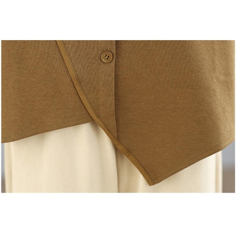 DIMANAF 2025 Осень Футболка больших размеров женская с длинным рукавом с круглым вырезом свободная однотонная топы футболки хлопок