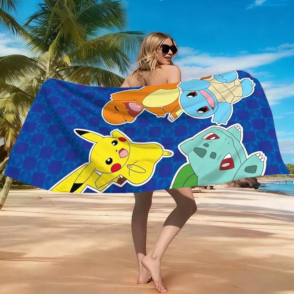 Модное пляжное полотенце с принтом Pokemon, Мягкое, из микрофибры, Легкое, Быстросохнущее, Большого размера для путешествий, кемпинга, Полотенце с Пикачу и декором для детей