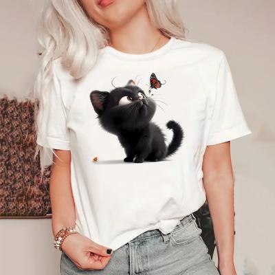 Летняя женская футболка, повседневная футболка с коротким рукавом, милый кот, дизайн, футболки с 3d принтом, модная уличная женская одежда больших размеров