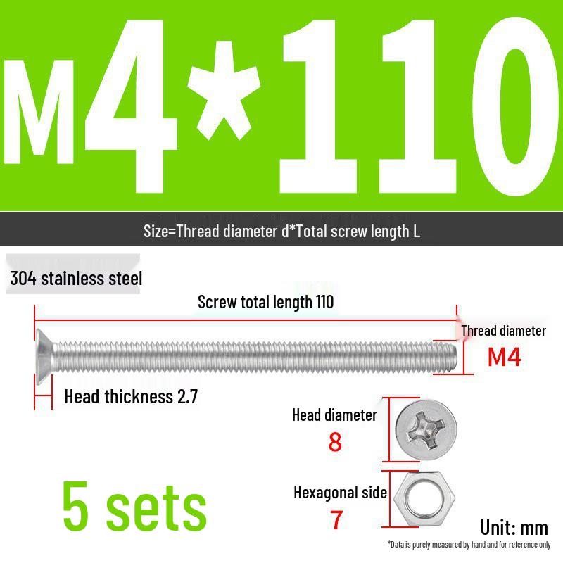 Набор Extra Long Phillips Flat Head Винтов и Гаек из Нержавеющей Стали 304 (2М, 3М, 4М)