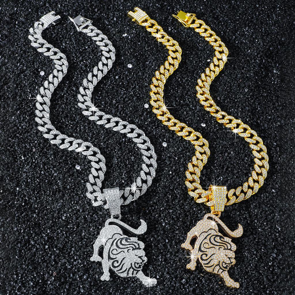 Animal Lion Full Diamond Dragon Beard Chain, Men's Hip Hop Style Personality Pendant Necklace