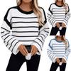 Women's Stripe Sweater Crewneck Long Sleeve Color Block Knit Tops Casual Knit Pullover Sweaters Fall Trendy Clothes