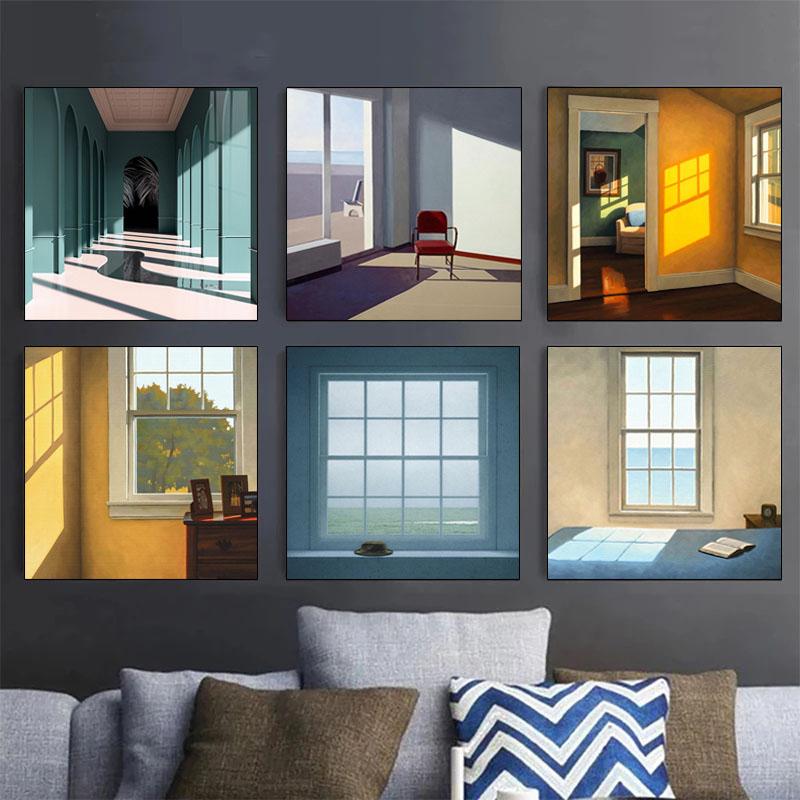 Nordic Window Outside Landscape Scenery Interior Canvas Painting for Living Room Home Decoration Print Picture Wall Art Posters