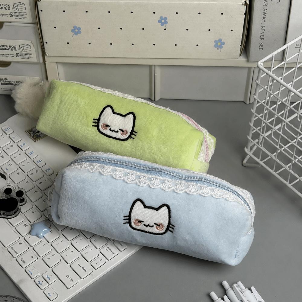Plush Pencil Case Cat Embroidery Pencil Pouch Kawaii Stationery Pouch  School Supplies