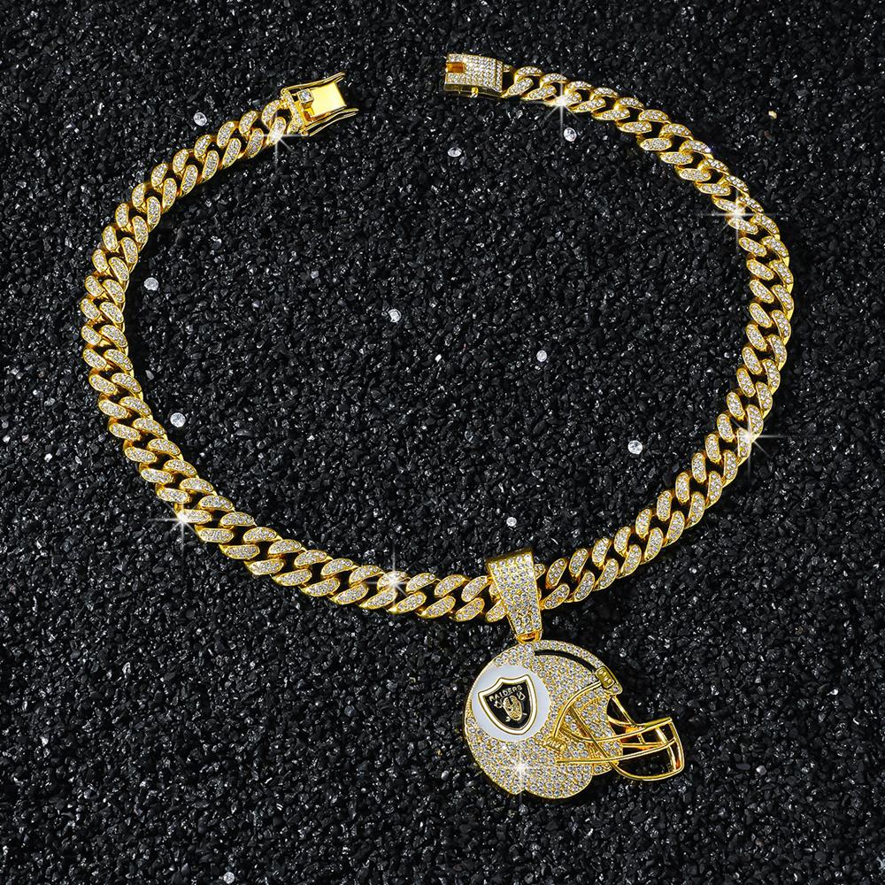 New Hip Hop Men Women Rugby Helmet Pendant Necklace with 13mm Shiny Miami Cuban Chain Cool Necklaces Sports Punk Jewelry Gifts