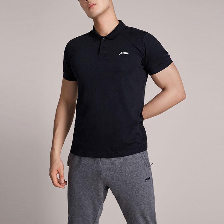 Li-Ning Fitted Sports Solid Color Polo Shirt Men Tops Black APLQ045-1