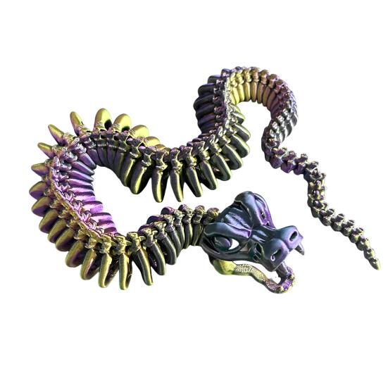 3D Printed Skeleton Snake Figurine Movable Joints Skeleton Snake Figure Articulated Animal Model Toy Home Office Bookshelf Desktop Decoration Ornament