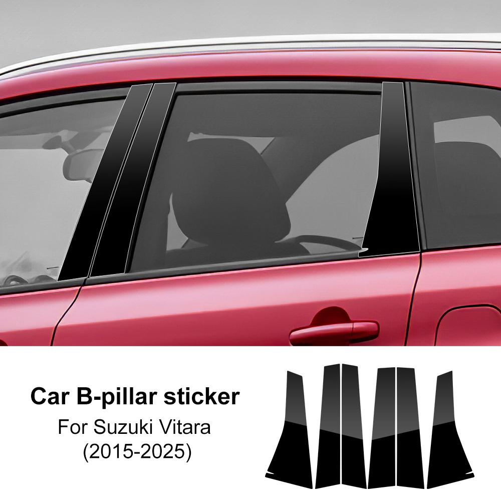 Наклейки на стойки B C для окон автомобиля Suzuki Vitara MK4 2015 2016 2017 2018 2019-2025 Декоративная накладка на стойку двери Глянцевый черный ПК