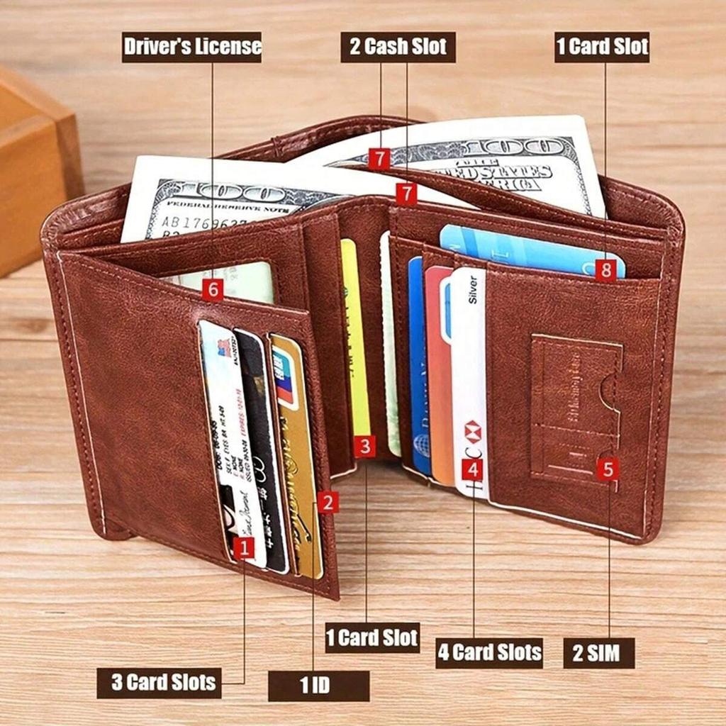 1pc Men's Leather Wallet, Minimalist Vertical Short Business 3 Fold  Credit Card Holder