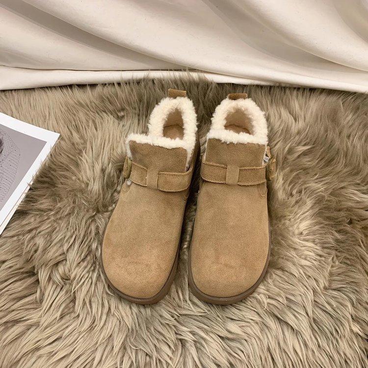 Shallow Mouth Casual Women's Shoes Women's Shoes Round Head Loafers Fur Autumn New Snow Boots Autumn and Winter Rubber PU