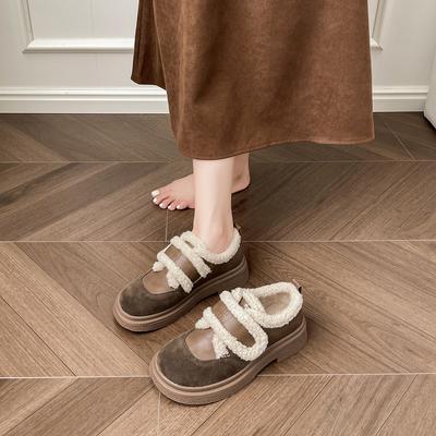 Weiwei girl 688-1 зимняя мода корейская версия бархатные хлопковые туфли в тон женские замшевые мокасины на липучке на низком каблуке