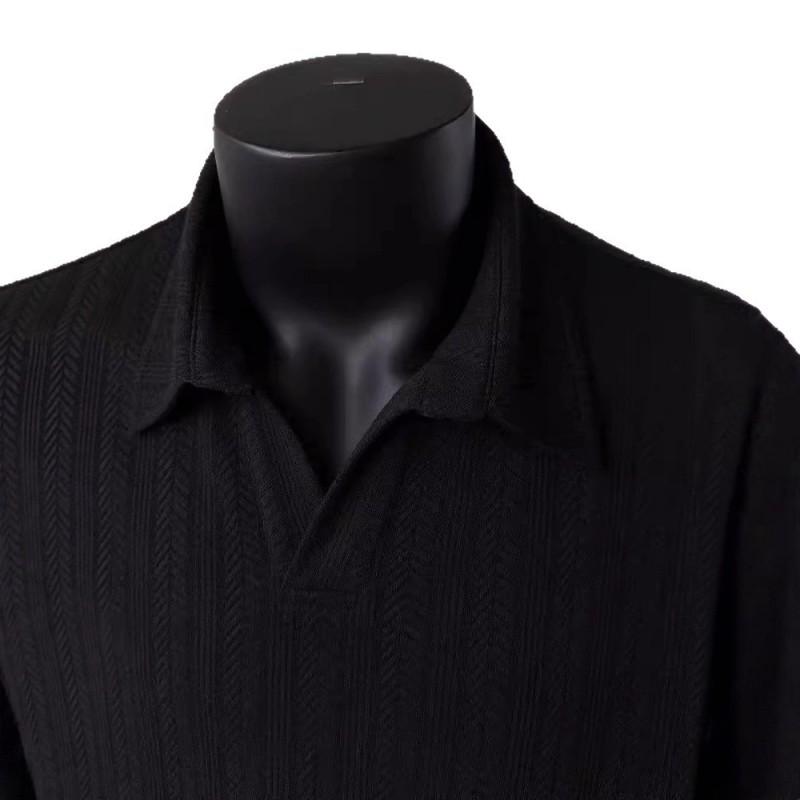 Mens Waffle Knit Polo Shirt Loose Fit Vintage Style Long Sleeve Casual Wear
