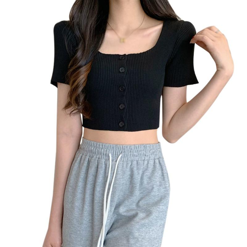 Женская футболка с короткими рукавами, базовая, на пуговицах, из трикотажа «ледяной шелк»