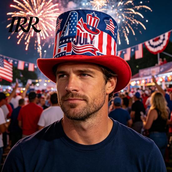 Retro Style Top Hat American Flag Hat, Uncle Costume for 4th of July, Bald Eagle Red White Blue Patriotic Party Decoration Adults, Independence