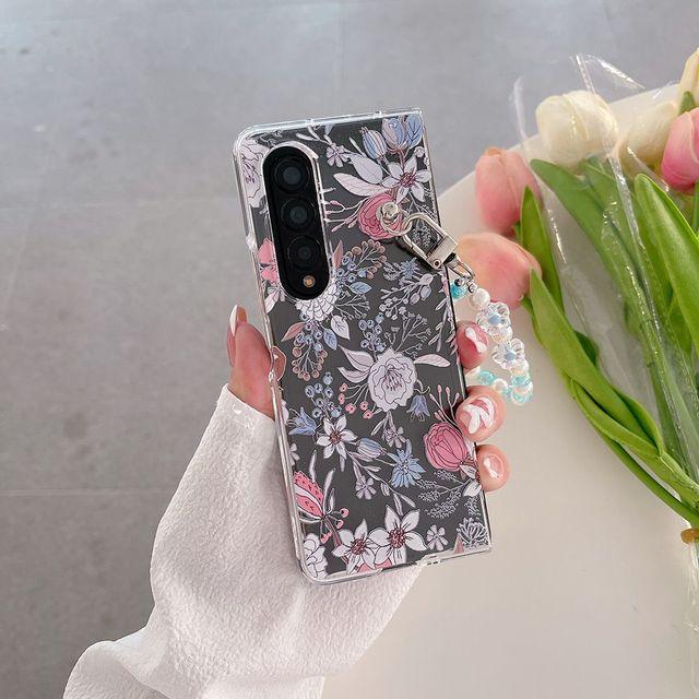 Чехол для Samsung Galaxy Z Fold 4 3, браслет с цветочной росписью, прозрачная противоударная жесткая задняя крышка для Samsung Zfold4 Fold3, чехол