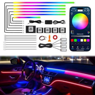 Светодиодная лента Dreamcolor для интерьера автомобиля из акрила в комплекте с подсветкой салона, с беспроводным приложением, динамическими эффектами, синхронизацией с музыкой, оптоволокном