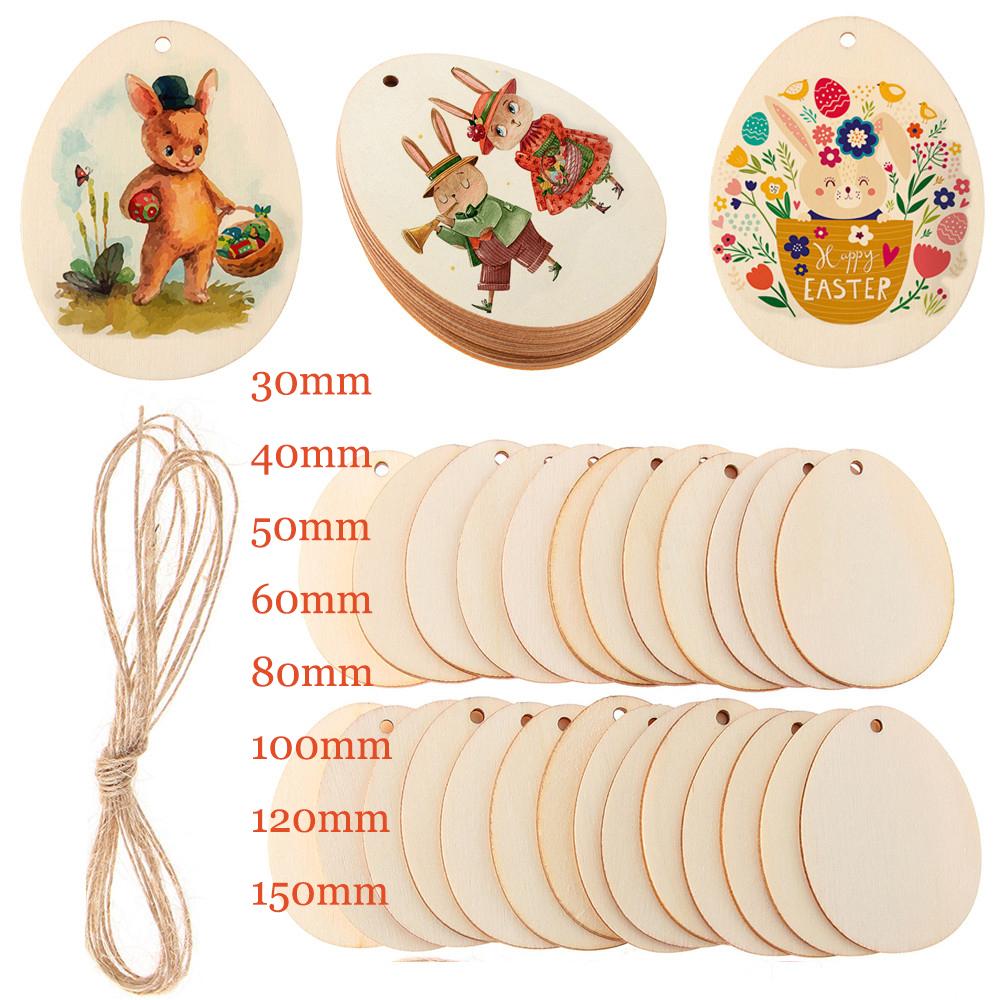 Natural Wooden Graffiti Hanging Ornaments Wood Slice Wood Chips Easter Eggs Easter Decorations