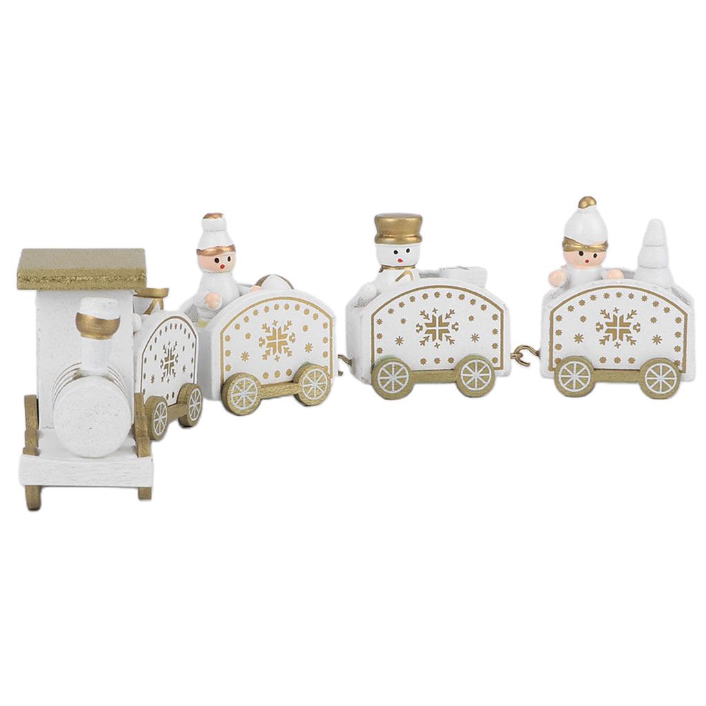 Wooden Santa Trains Toy Cartoon Children Kid Christmas Gift Showcase DecorationWhite