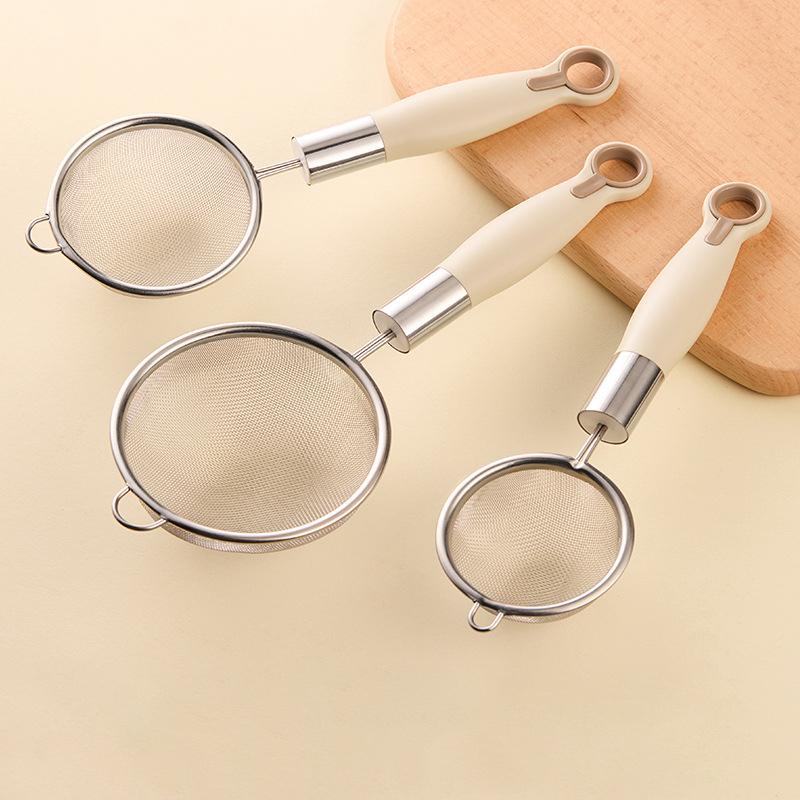 1/3Pcs Fine Mesh Flour Sieve 304 Stainless Steel Colander Juice Soybean Milk Filter Plastic Handle Oil Strainer Spoon Utensils