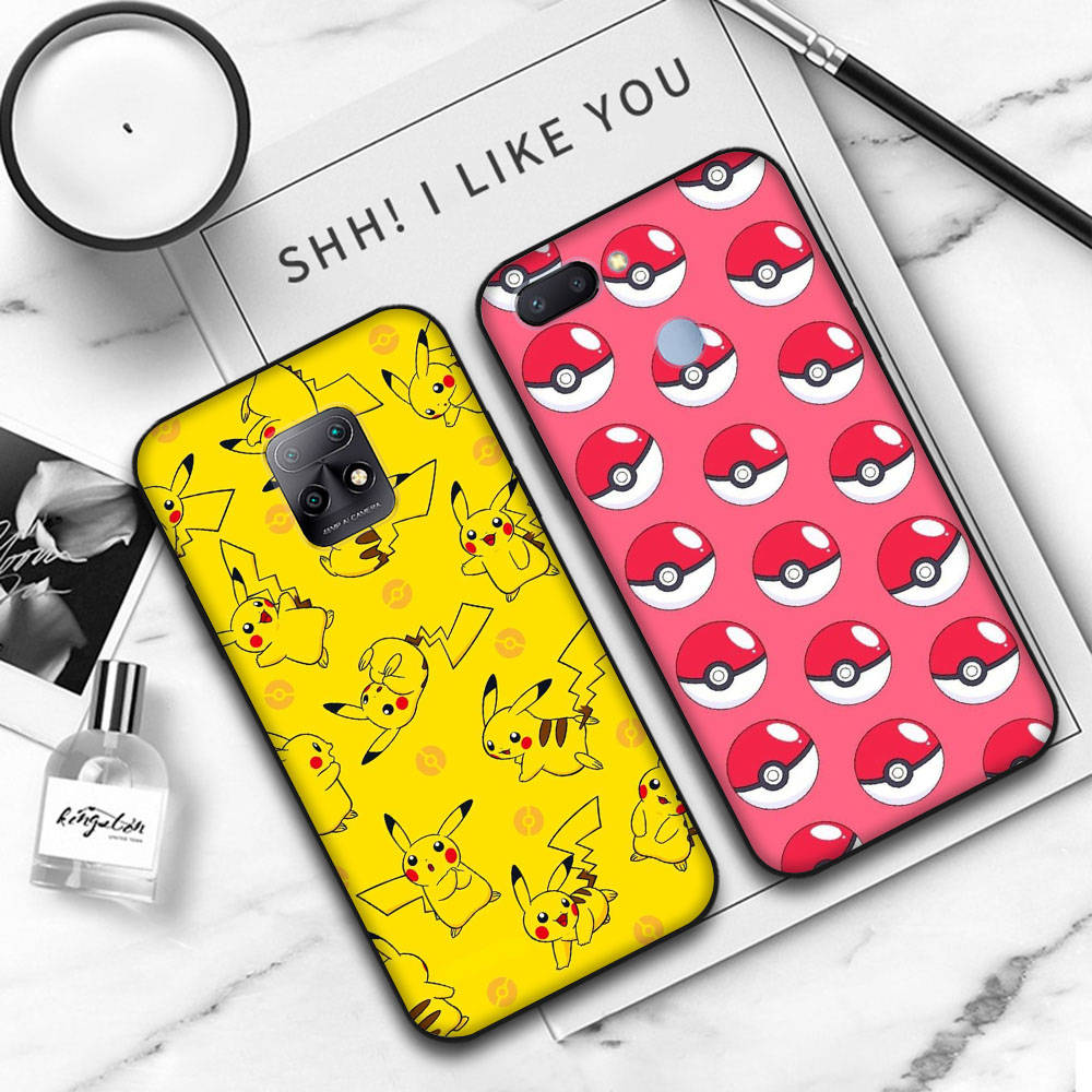 JP34 Pikachu Black Soft Case for Xiaomi Poco X6 X4 M5 M6 F5 F6 C65 C55 C50 C51 C40 Pro Redmi 14C A3X 13C 12C 11T 10A 9C Note 7 6 8A Plus