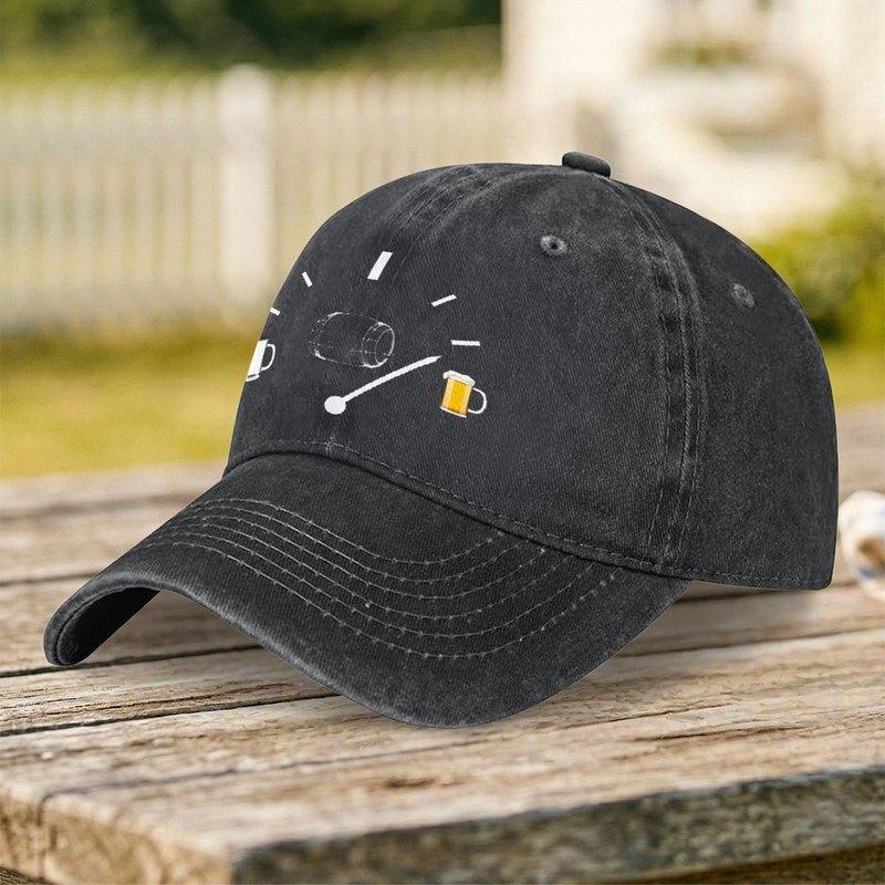 Vintage Washed Baseball Cap with Beer Oil Table Pattern Adjustable for Weddings Parties Festivals Cycling Camping