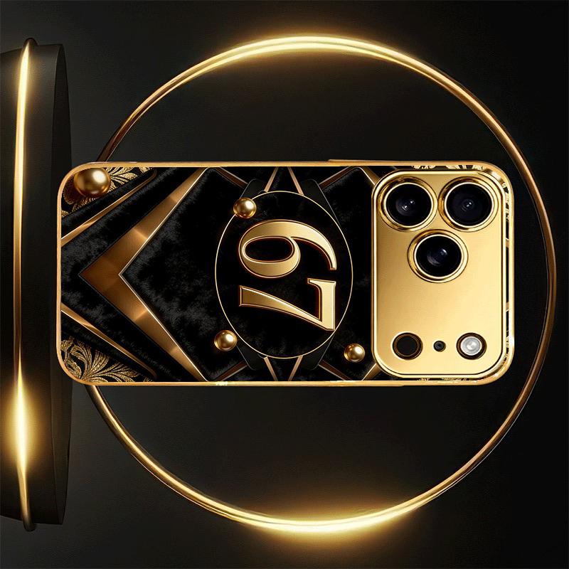 Чехол для телефона из стекла с узором из позолоченных овальных цифр, золотистая металлическая краска, для iPhone 11 12 13 14 15 16 17 Pro Max 14 Plus 17Air 16E